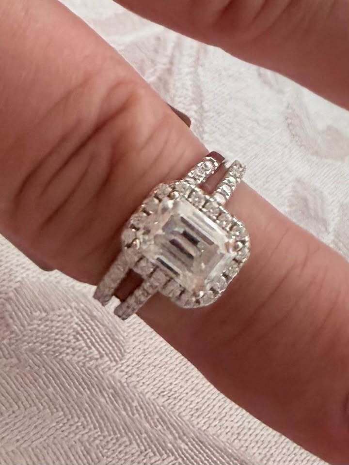 BelleAire Boutique Emerald-Cut 2.68 CT Moissanite Bridal Set, 925 Sterling Silver, Size 7, 8