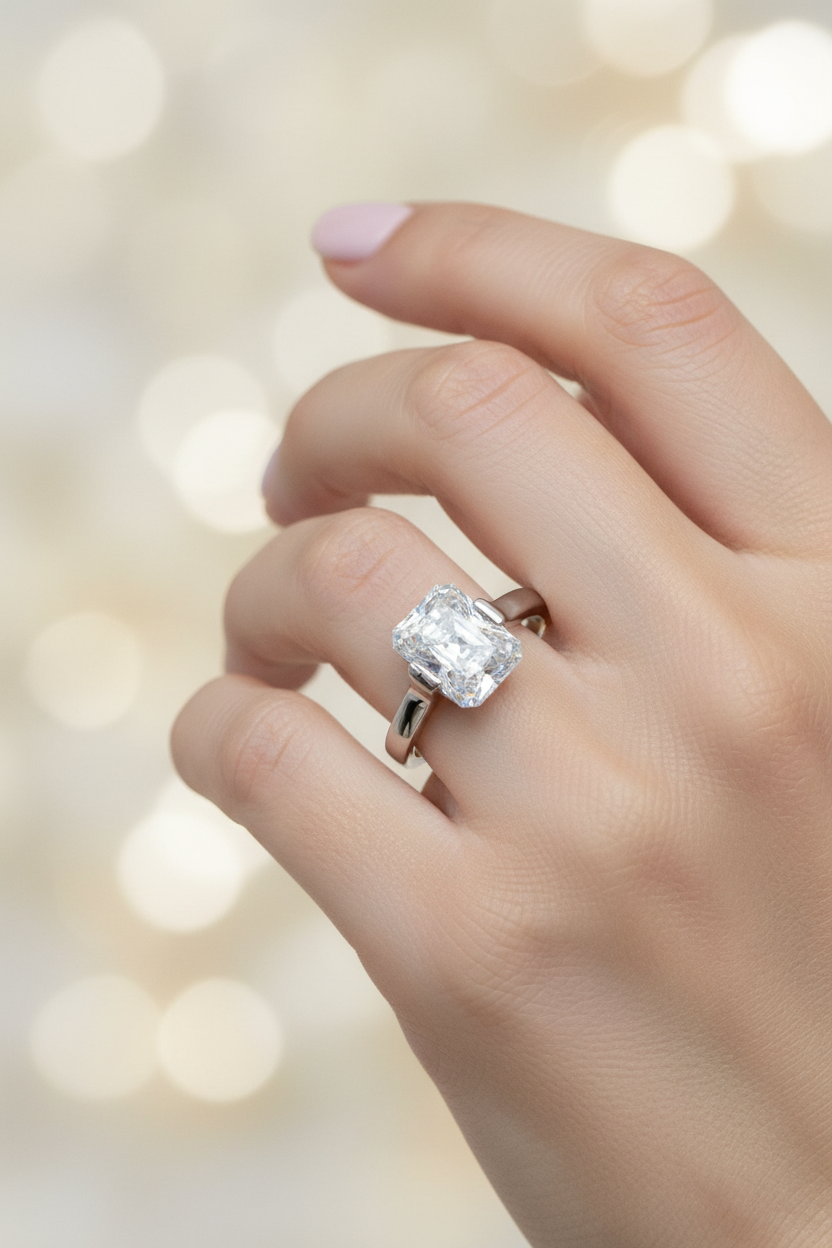 2 CTW Radiant Cut Moissanite Solitaire Ring, Size 7