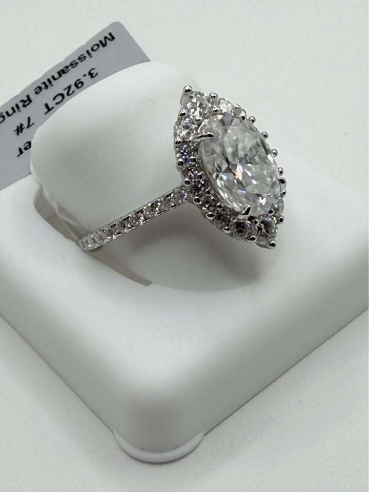 BelleAire 3.92 TCW Moissanite Marquise Ring, 925 Silver, Rhodium Plated, Size 7, 8