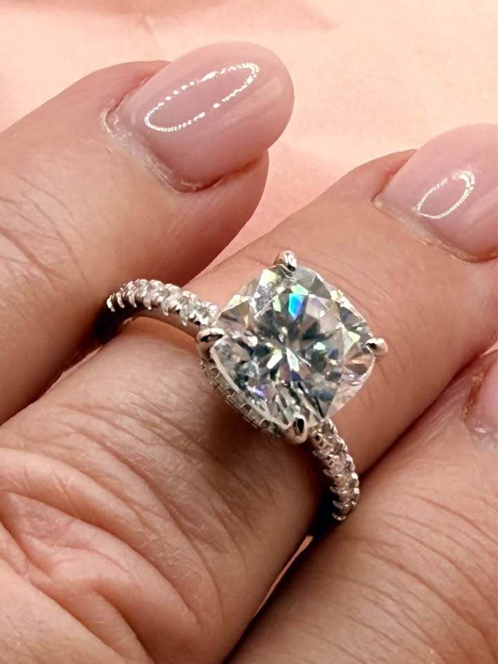 Cushion Cut Double Hidden Halo Moissanite Ring, Sz 7 (Copy)