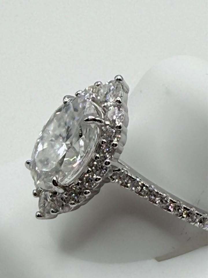 BelleAire 3.92 TCW Moissanite Marquise Ring, 925 Silver, Rhodium Plated, Size 7, 8