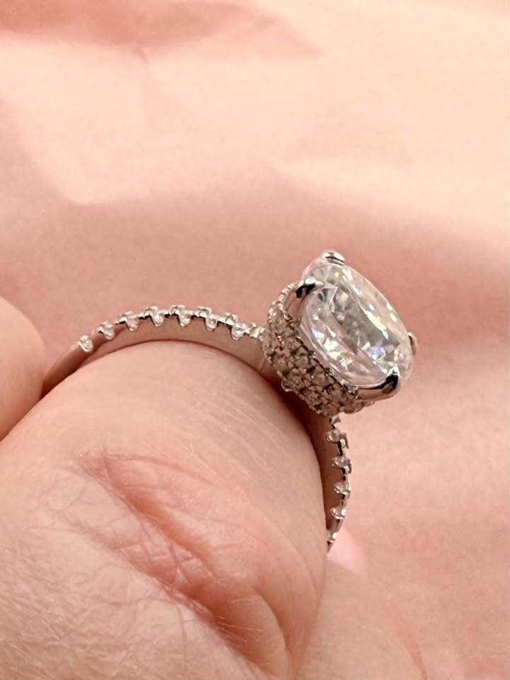 Cushion Cut Double Hidden Halo Moissanite Ring, Sz 7 (Copy)