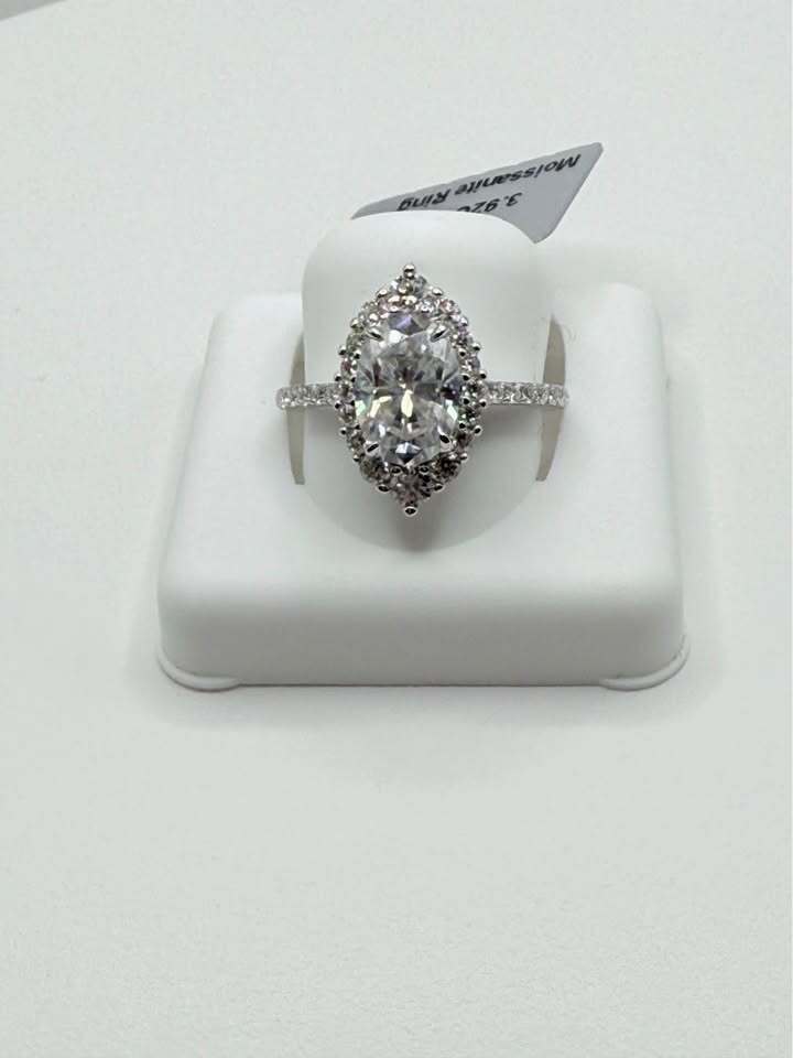 BelleAire 3.92 TCW Moissanite Marquise Ring, 925 Silver, Rhodium Plated, Size 7, 8