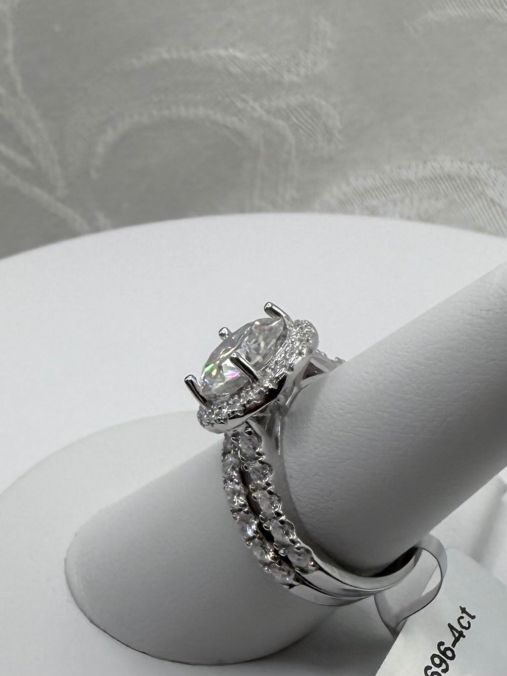 4 CTW Round Cut Moissanite Halo Engagement Ring Set, Size 7