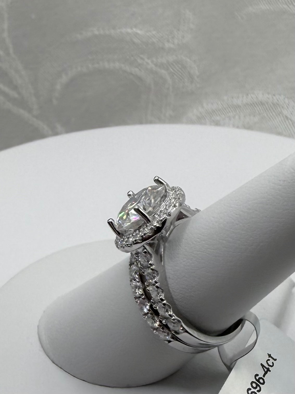 4 CTW Round Cut Moissanite Halo Engagement Ring Set, Size 7
