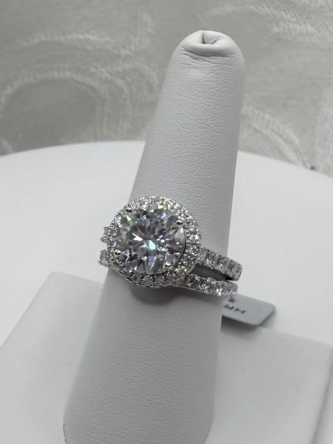 4 CTW Round Cut Moissanite Halo Engagement Ring Set, Size 7