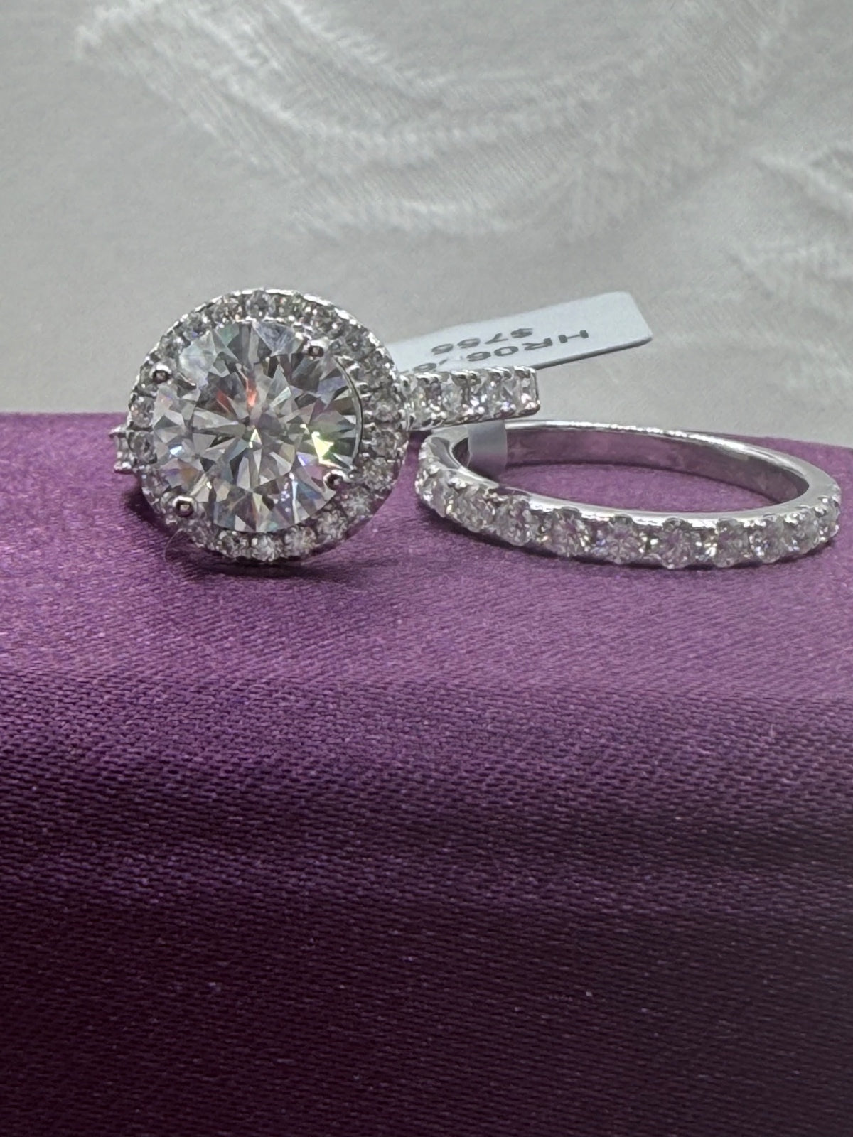 4 CTW Round Cut Moissanite Halo Engagement Ring Set, Size 7