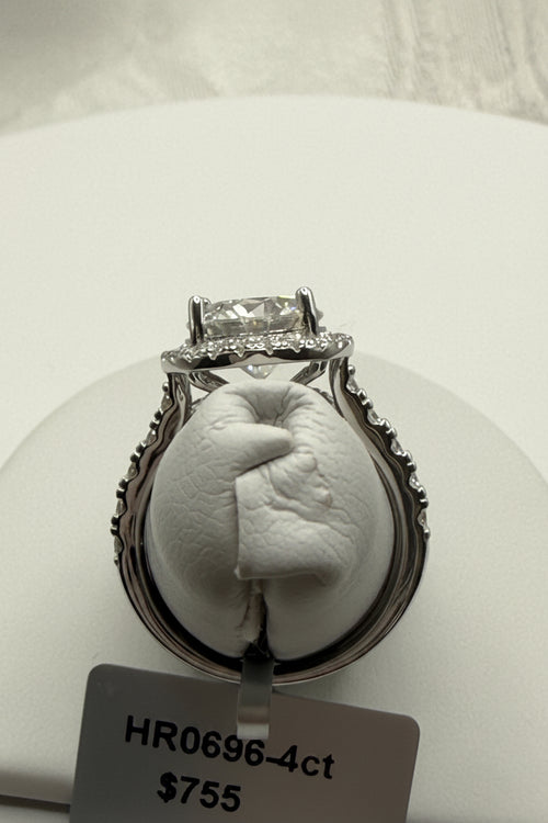 4 CTW Round Cut Moissanite Halo Engagement Ring Set, Size 7