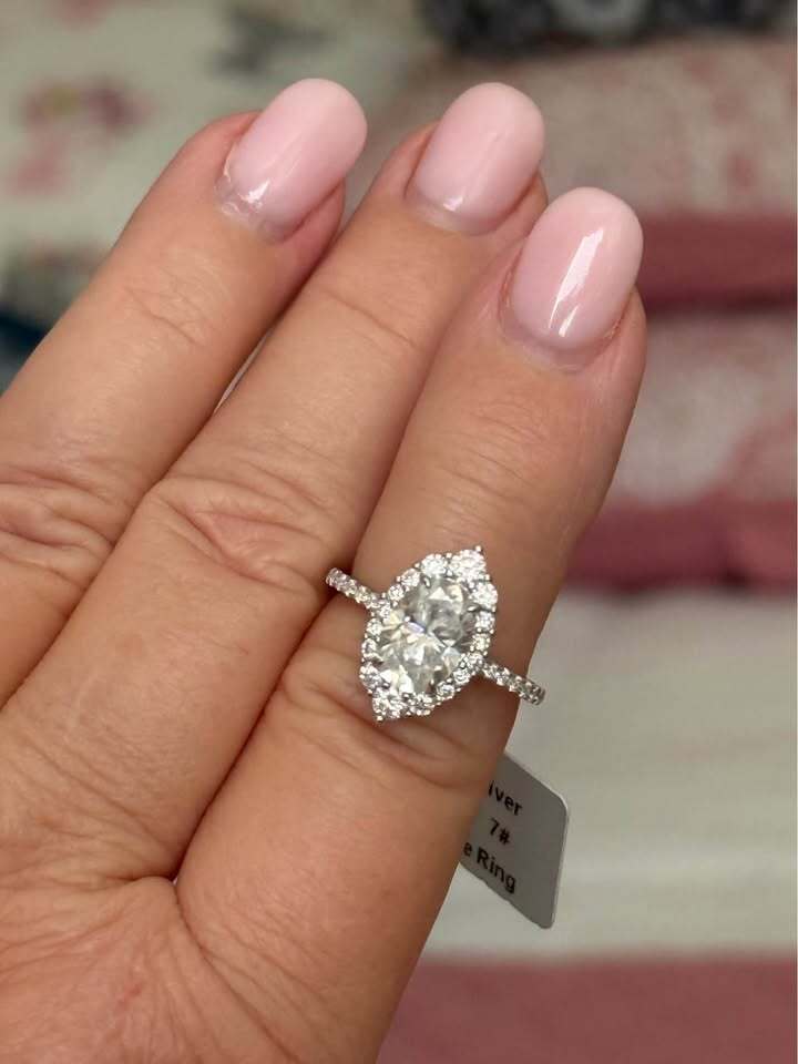 BelleAire 3.92 TCW Moissanite Marquise Ring, 925 Silver, Rhodium Plated, Size 7, 8