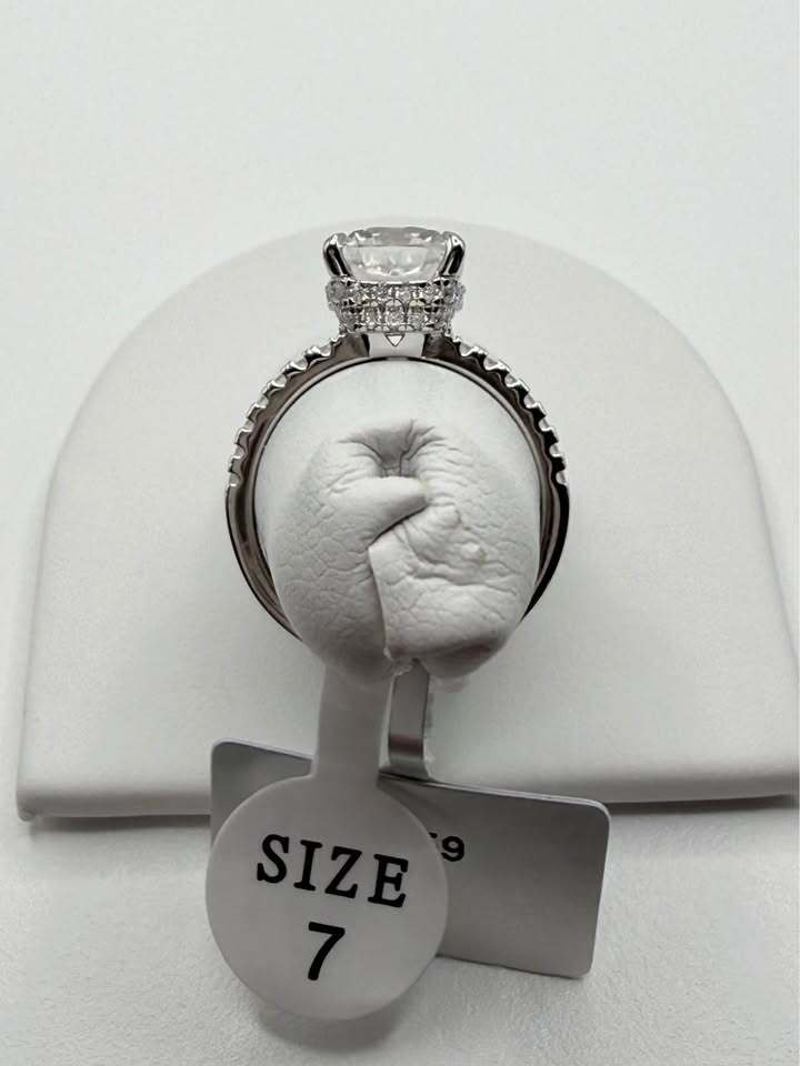 Cushion Cut Double Hidden Halo Moissanite Ring, Sz 7 (Copy)